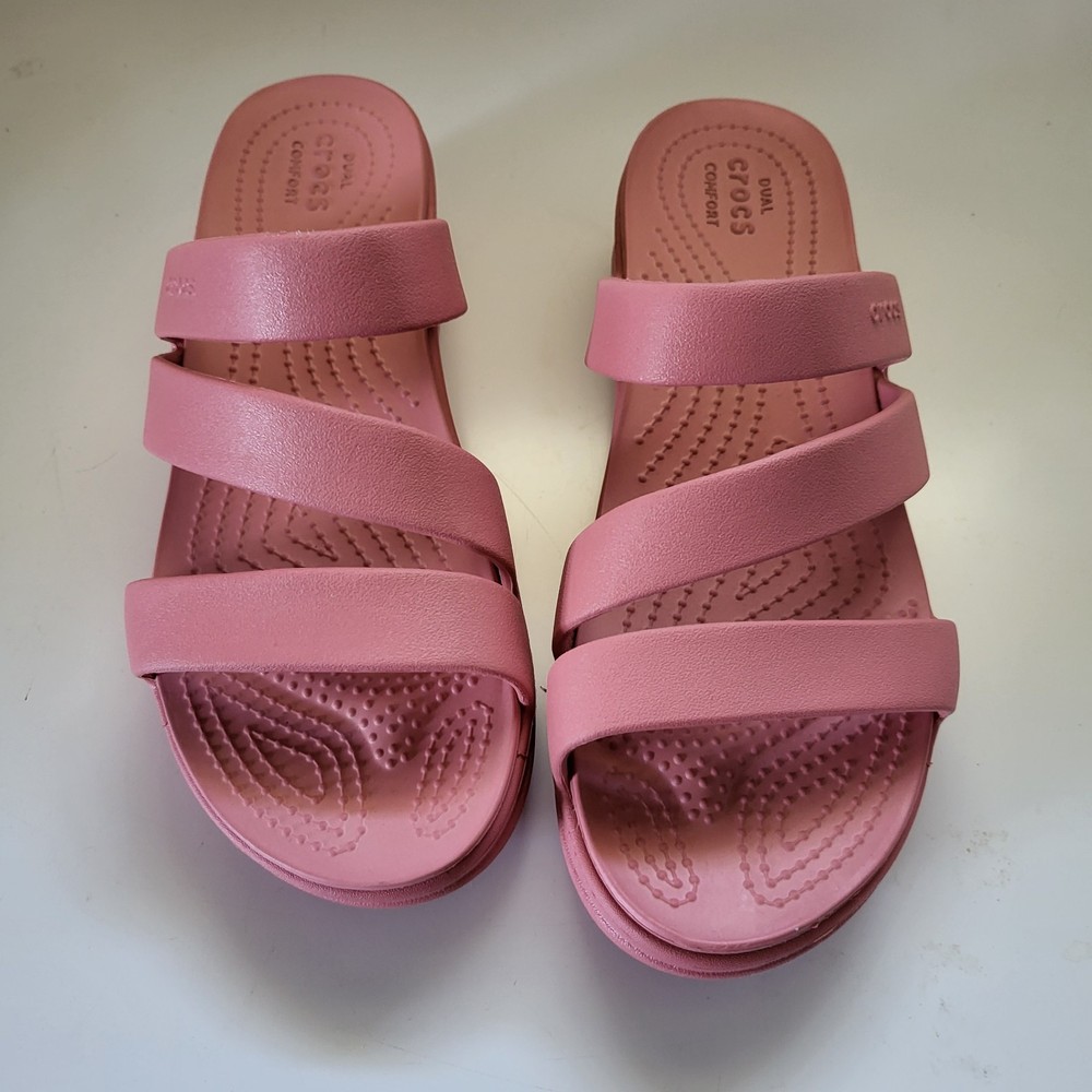 Crocs Womens Monterey Sandals Size 8 Pink Wedge Slides Shoes
