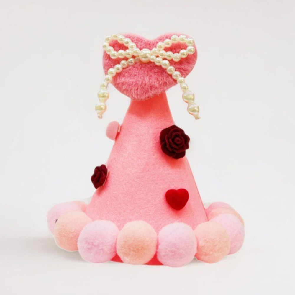 Valentine's Day Pet Hat with Heart Shape Love Plush Ball Pet Valentines Day Hat