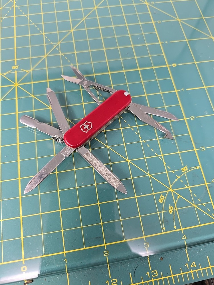 Red Original Victorinox Minichamp 58mm Swiss Army Knife Used