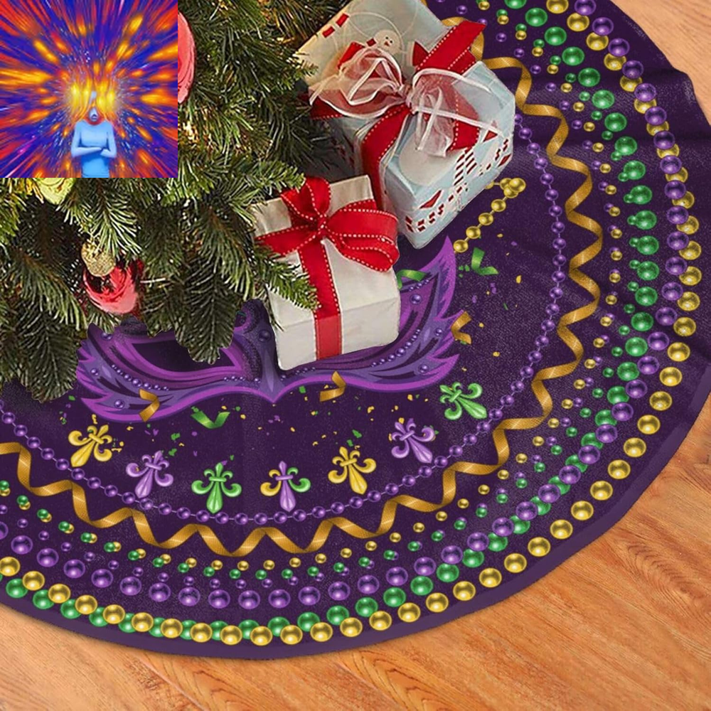 Festival Purple Christmas Tree Skirt Fleur De Lis Funny Tree Mat for Farmhouse X