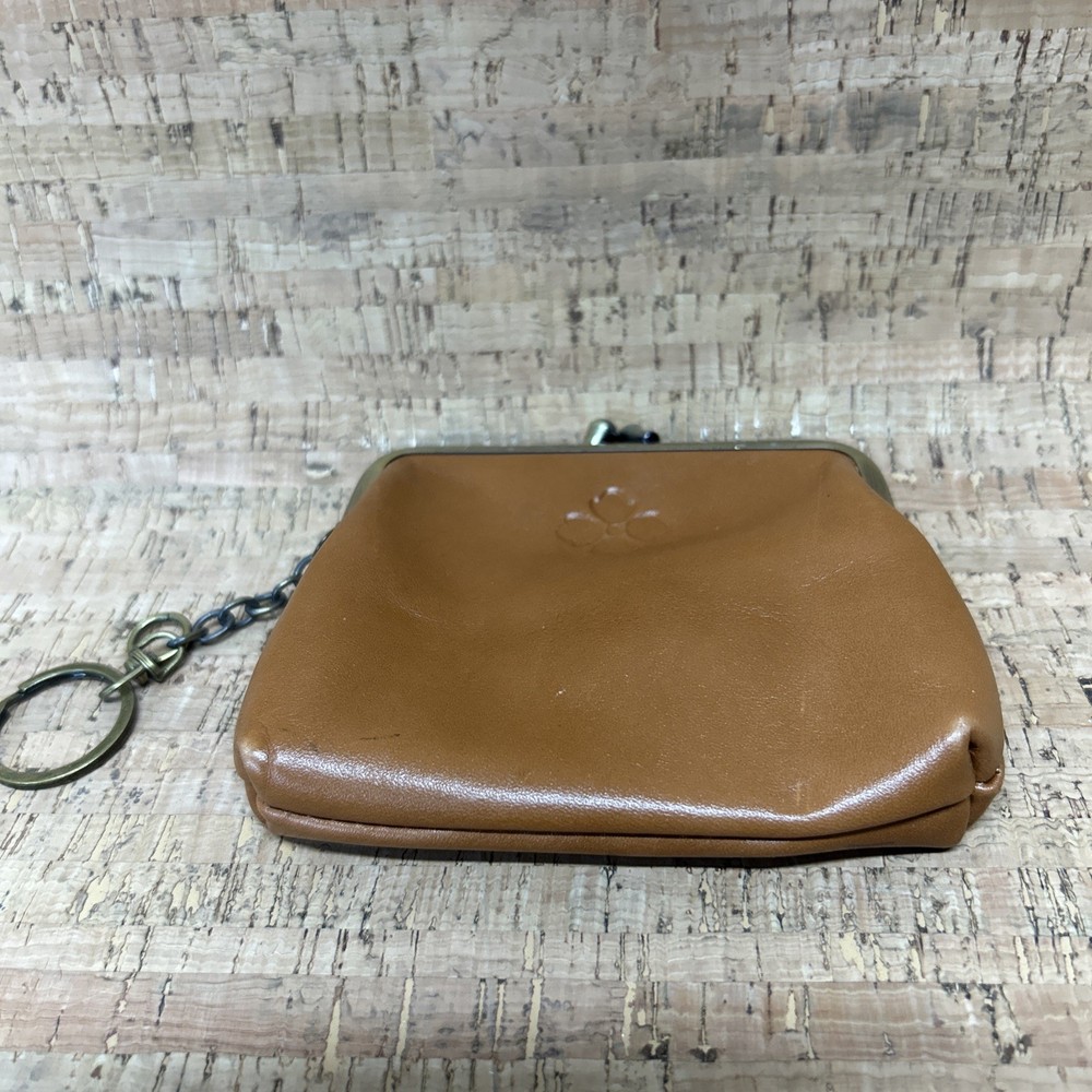 Patricia Nash brown leather coin purse keychain in great preowned condition