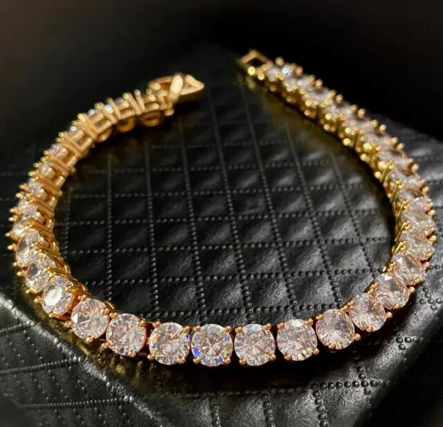 16 cwt Round Cut 5mm Created Diamond Tennis Bracelet 14k Yellow Gold Plated 7.5”