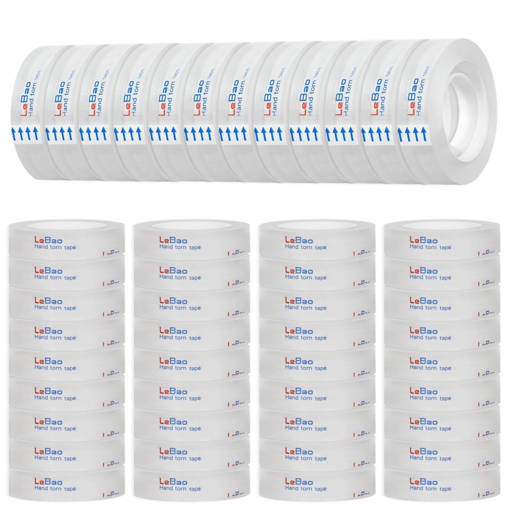48 Rolls Easy-Tear Transparent Tape Refills for Dispenser Clear Gift Wrapping