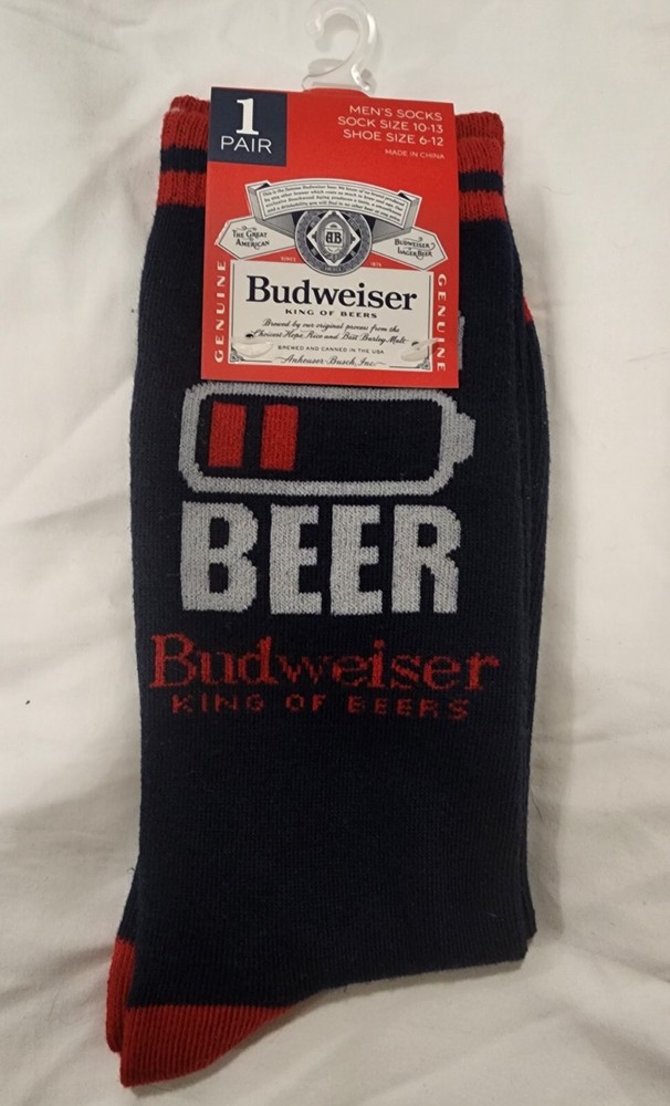 Mens Budweiser Socks Licensed 10-13 Gift 1 Pair King Of Beers Casual