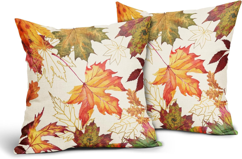 18x18 Fall Maple Leaf Pillow Covers Set of 2 Autumn Decor