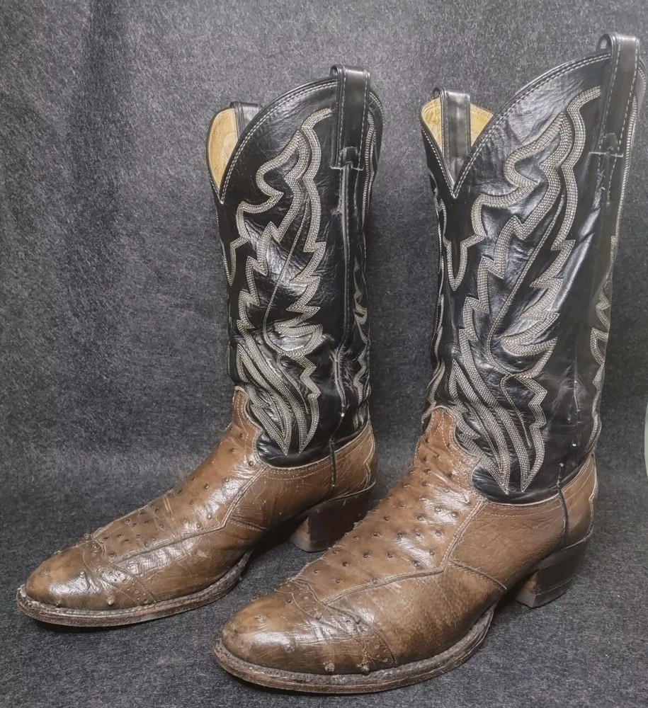 Justin Vintage Boots Mens 9D Rare Full Quill Leather Fancy Wingtip Cowboy 2 Tone