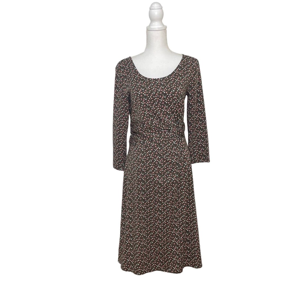 Lands' End Olive Green Ditsy Floral Scoop Neck Knee Length Dress NWOT Size S