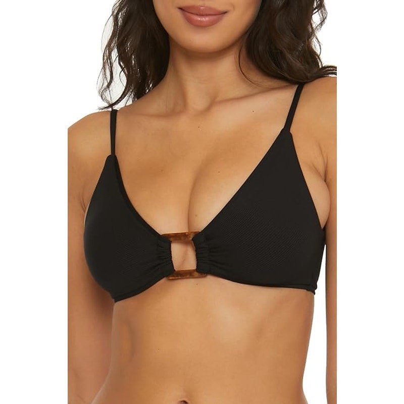 BECCA Women Black Rib Modern Edge Convertible Swim Bralette Bikini Top Size S