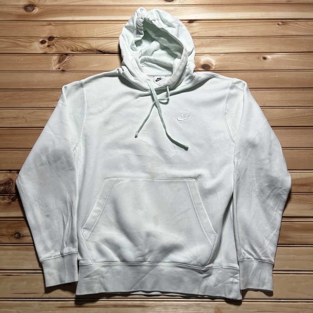 Nike Essential Hoodie Swoosh Fleece Pullover Sweatshirt Size Small White Tonal