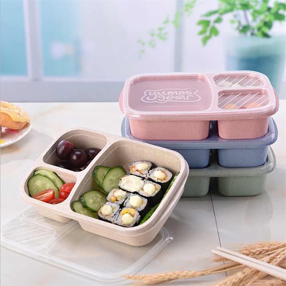 Lunch Box Reusable 3-Compartment Plastic Divided Food Storage Container Boxes