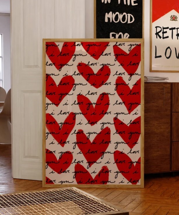 70s Retro Love Poster Red Wall Art Valentine's Day Gift Idea