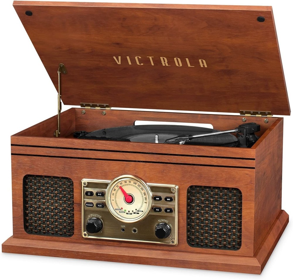 Victrola  4-in-1 Turntable/Bluetooth/Aux/FM Radio Wooden Music Center (VTA-255B)