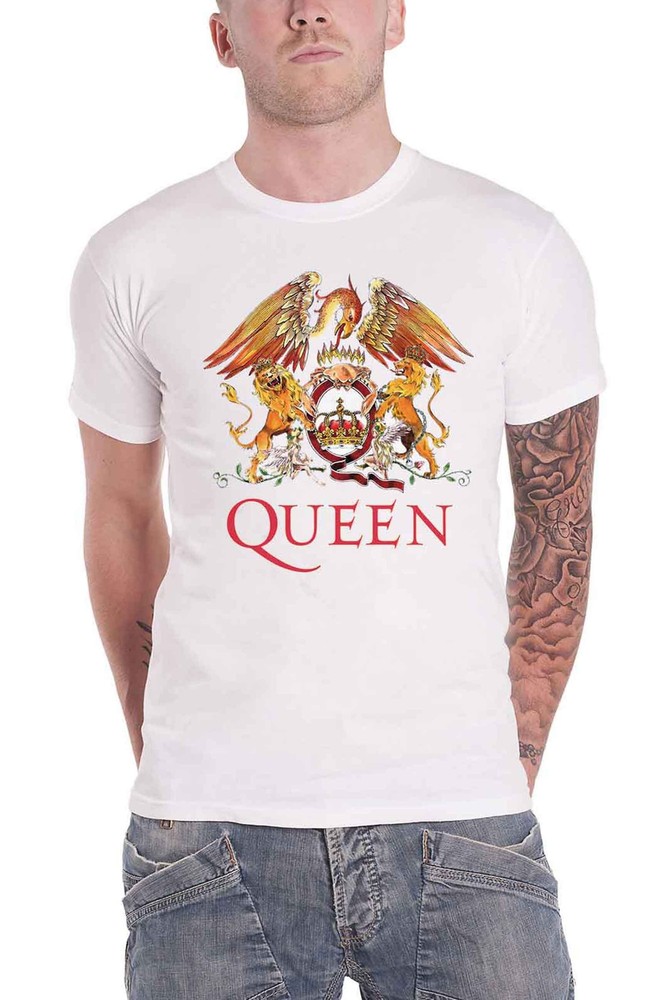 Official Unisex Queen Band Logo Classic Crest White T-Shirt New
