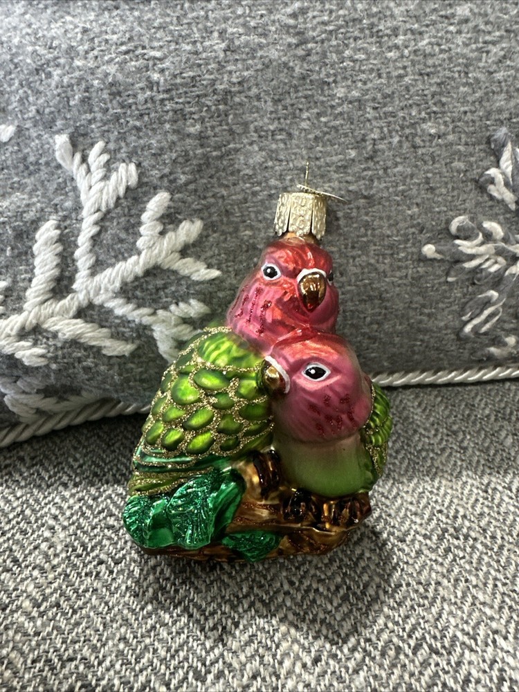 OWC Old World Christmas Blown Glass Love Birds #16008 Parrot couple 2001