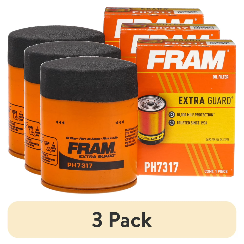 (3 pack) FRAM Extra Guard Oil Filter, PH7317, 10K Miles,Replacement Oil Filter