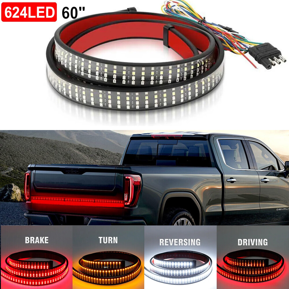 60'' 4-Row 624 LED Lights Tailgate Reverse Brake Signal Tail Bar Strip For Truck