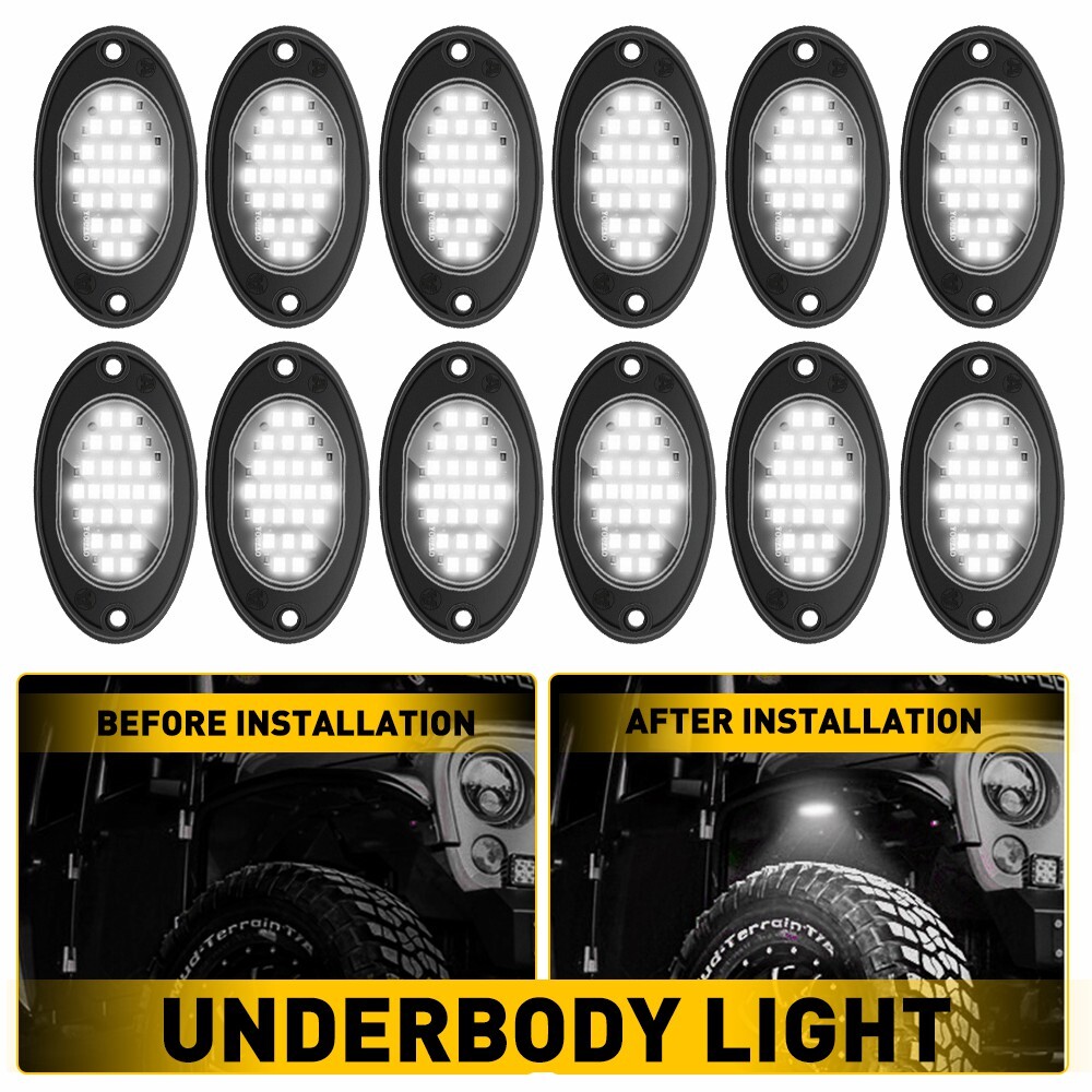 12X White LED Rock Lights Underbody Trail Rig Glow Lamp Offroad SUV Pickup Truck