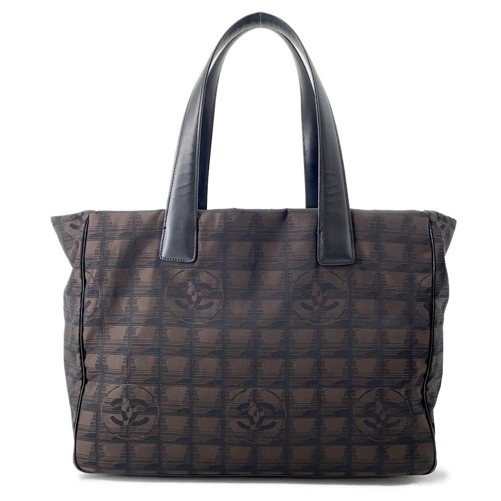 Chanel Brown Leather Nylon Travel Tote Bag MM Pre-Owned