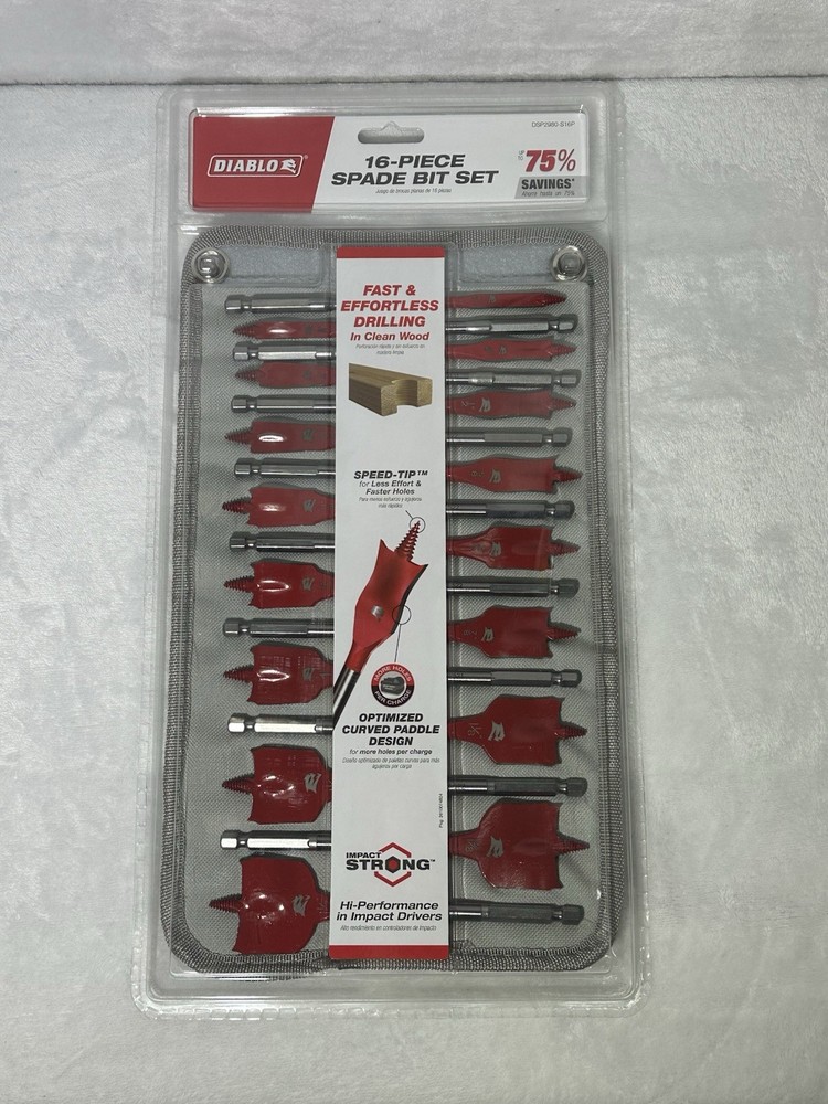 Diablo 16-Piece Spade Bit Set Impact Strong Fast Drilling Wood