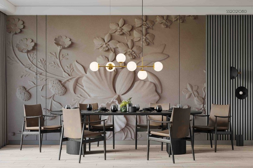 3D Plaster Relief Floral Leaves Wall Murals Wallpaper Murals Wall Sticker