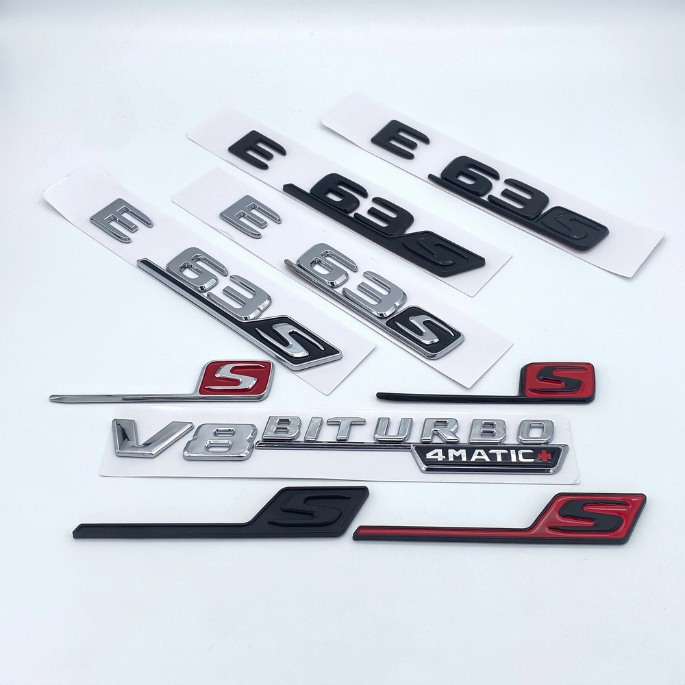 3D Flat Font ABS E63 E63S V8 Biturbo 4Matic AMG Emblem Badge Sticker for Mercede