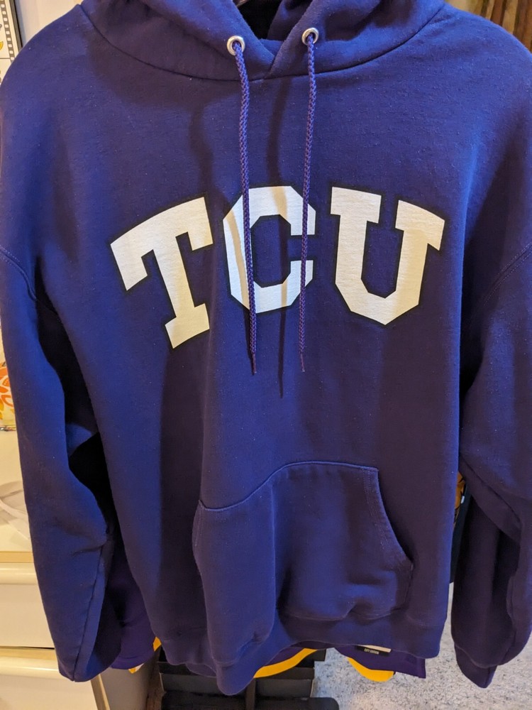 Champion Hoodie Mens M Purple TCU Horned Frogs Pullover NCAA Pocket Cotton Blend