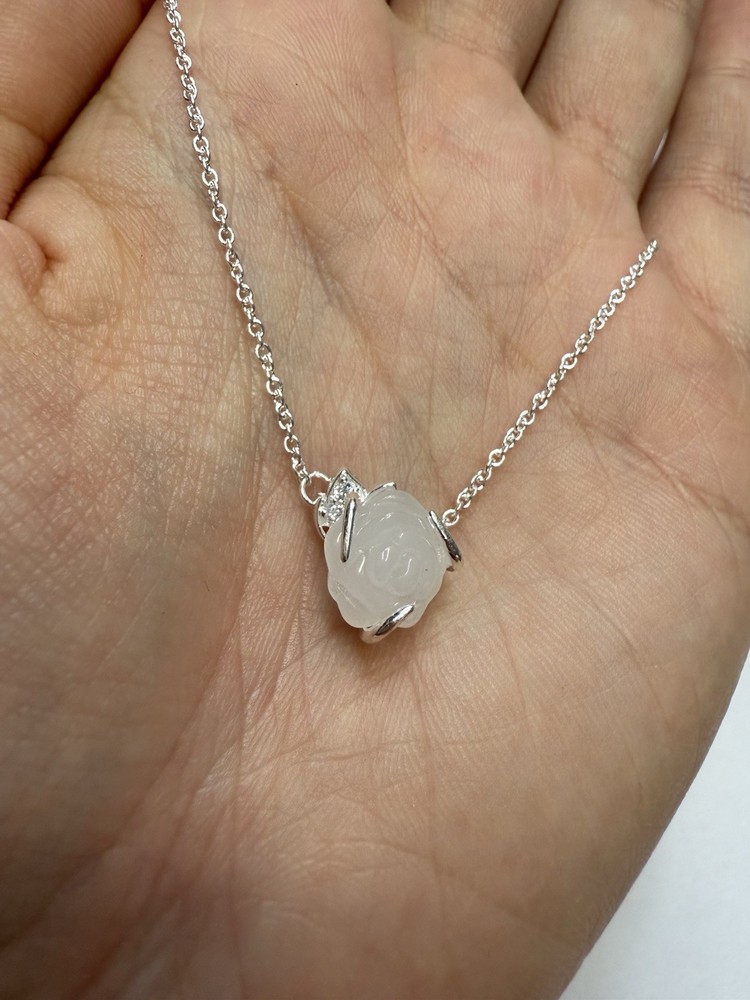 PANDORA Blooming White Rose Necklace 393206C01 20.5 Inches Sterling Silver Elegant Floral Jewelry