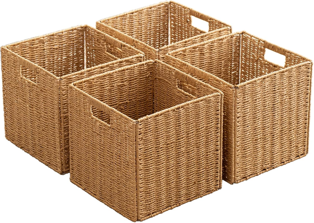 Foldable Storage Baskets with Handles Paper Rope Storage Baskets Rectangle Colla