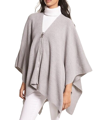 $148 Michael Kors womens Solid Grey Shaker knit Zipper Poncho Sweater -one size