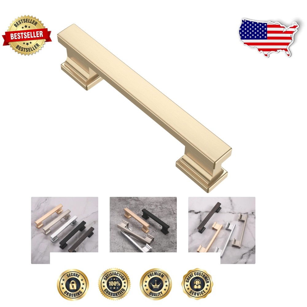 Luxury Brushed Brass Cabinet Handles - 10 Pack, Ideal for Kitchens and Wardrobes