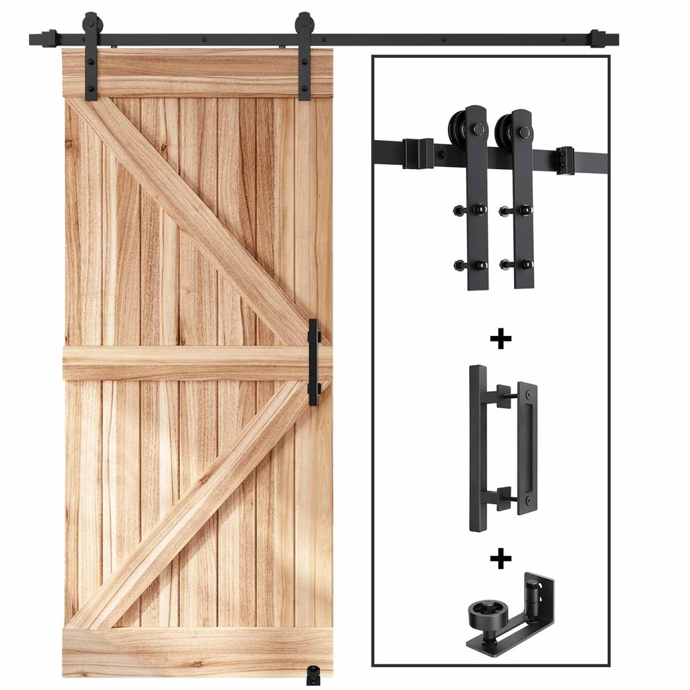 6.6 FT Sliding Barn Door Track and Handle Hardware Kit,Heavy Duty,Straight Pu...