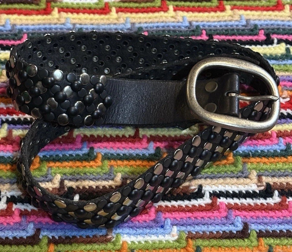 Brave Beltworks Belt Women’s 32 Black Leather Studded Boho Grunge Western Chunky