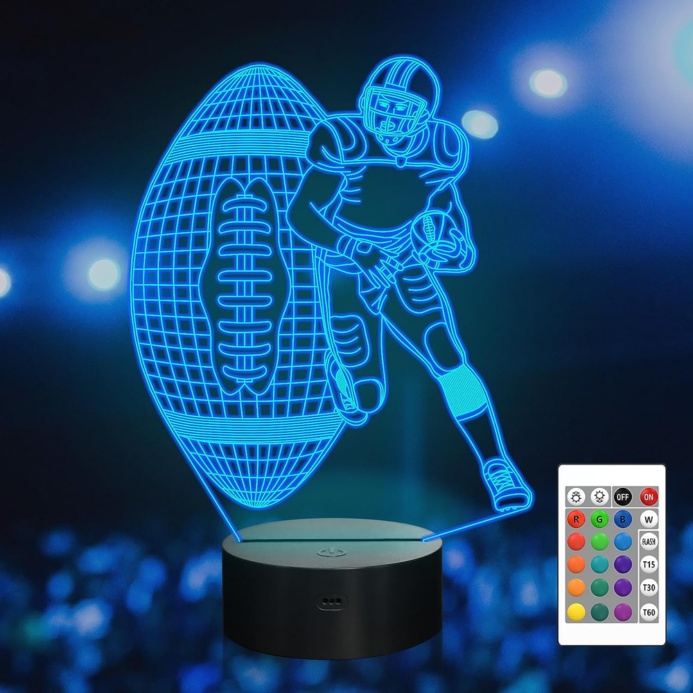 Football Player 3D Nightlight, Rugby Illusion LED Lamp with Remote & Touch Contr