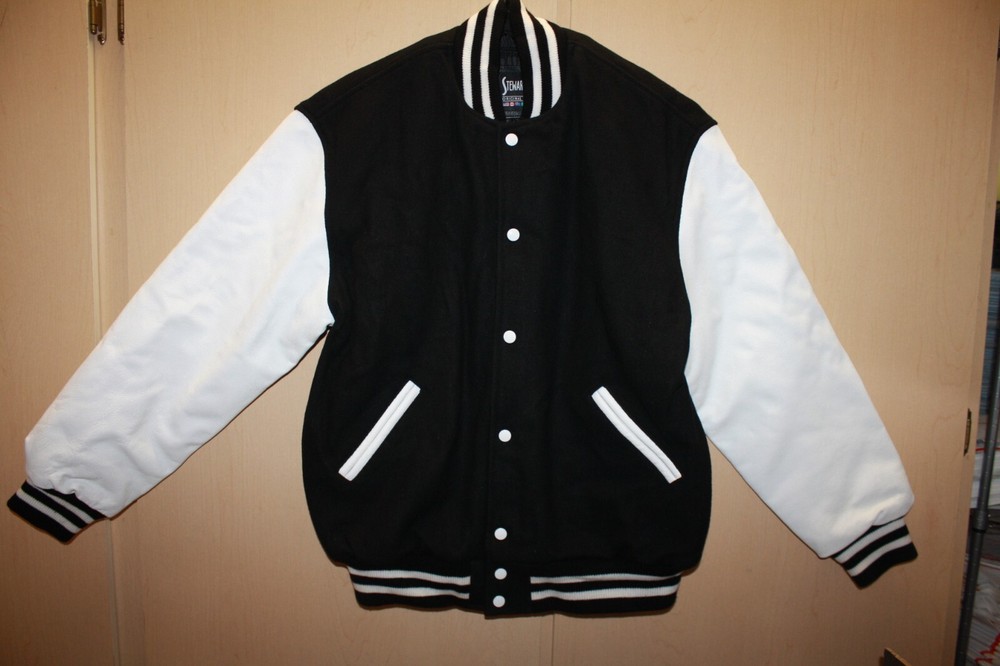 Vintage Stewart Strauss Letterman’s VARSITY JACKET RAIDERS YANKEES BLACK SIZE L