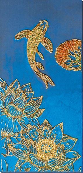 Bead embroidery kit Koi fish blue needlework kit Art canvas beadwork pattern