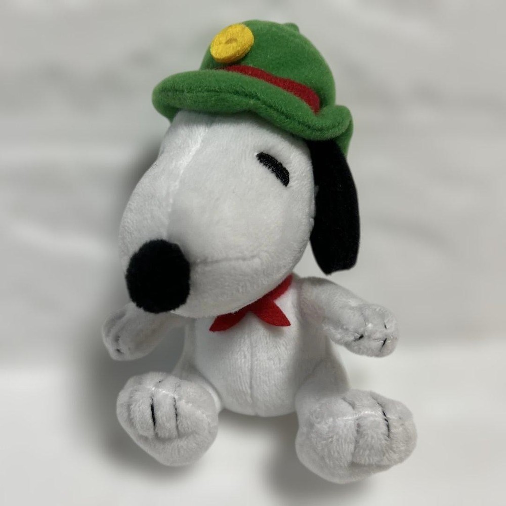 Snoopy Plush Keychain with Green Hat and Red Collar
