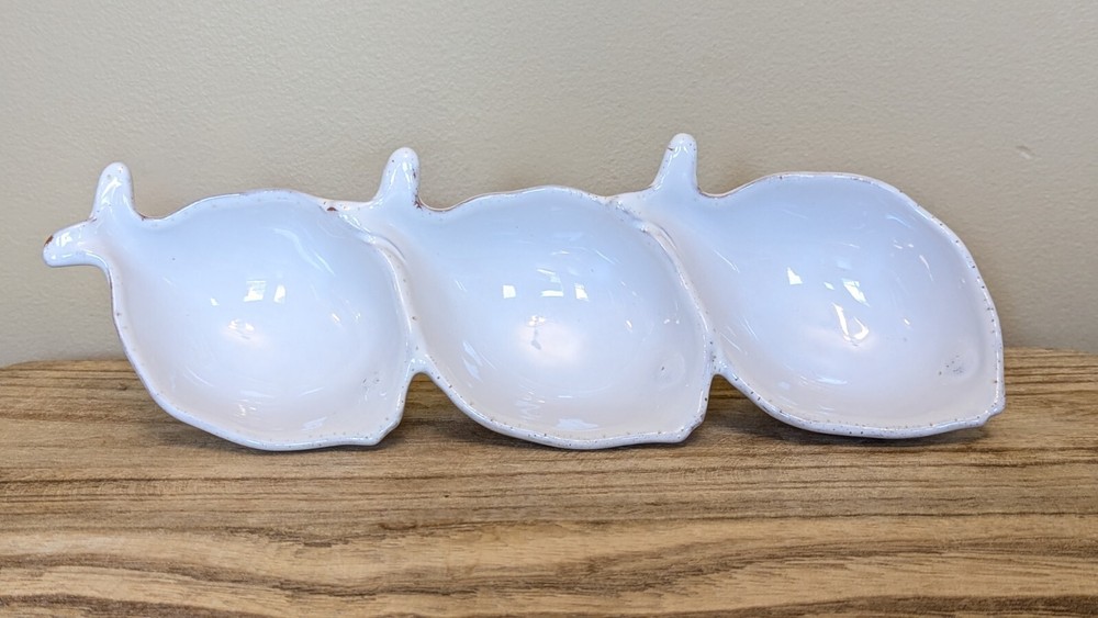 VIETRI Pesce Bianco White Fish Shape 3-part Relish Condiment Dish Tray 12.5