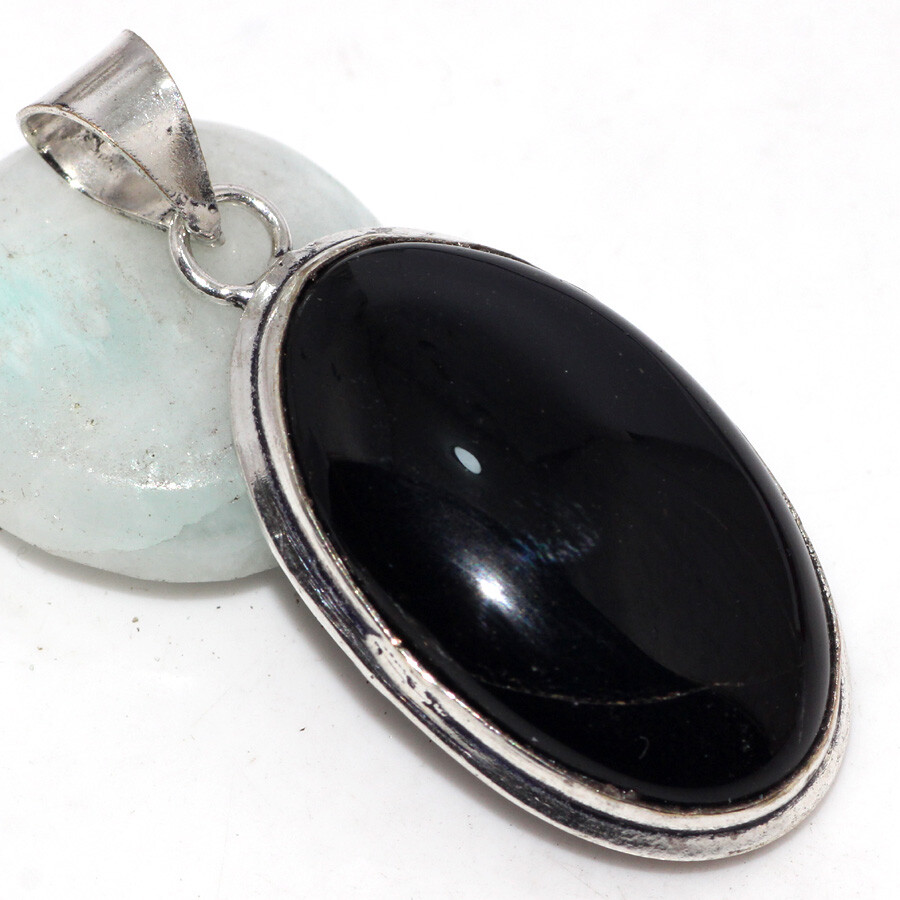 Black Onyx 925 Silver Plated Handmade Gemstone Pendant 2in Jewelry Gift JW