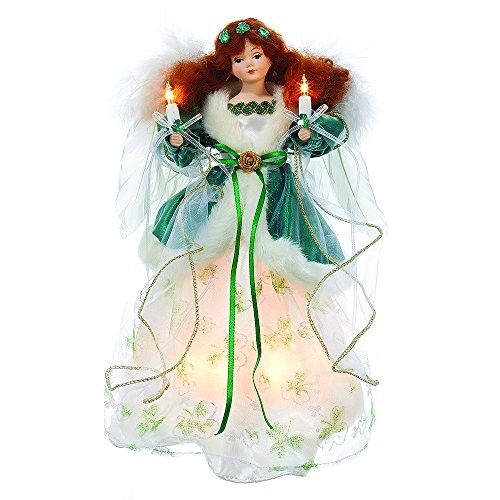 Irish Angel in Green Dress Light Up Christmas Tree Topper with 10 Lights UL2213