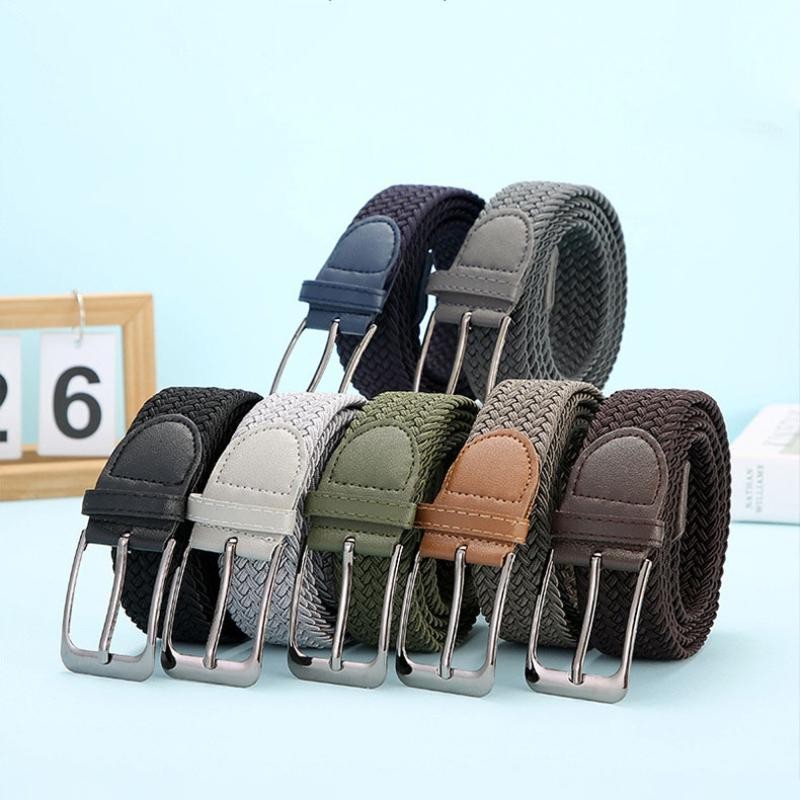 Plus Size Elastic Woven Belt – 130–150cm Stretch Pin Buckle Belt for Men & Women