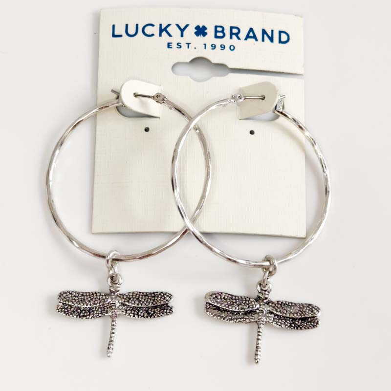 New Lucky Brand Dragonfly Drop Hoop Earrings Gift Vintage Women Party Jewelry