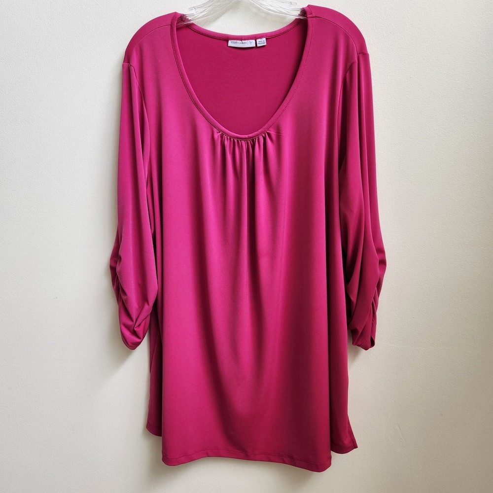 Susan Graver Top Women's 2X Pink Liquid Knit Tunic Career Classic Casual Capsule