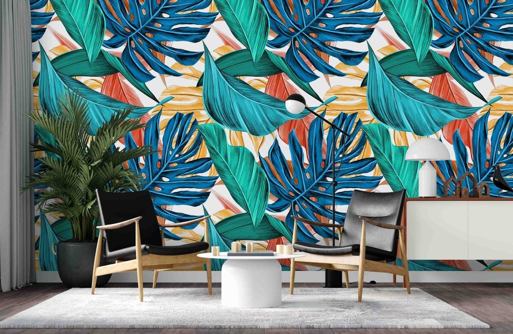 3D Tropical Plant Leaf Pattern Wall Murals Wallpaper Murals Wall Sticker