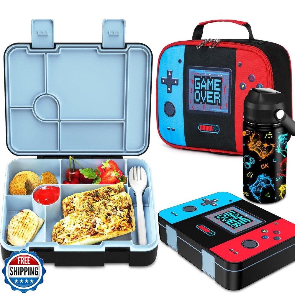 Bevalsa Kids Bento Lunch Box with 6 Compartment, Stainless Steel Metal Water