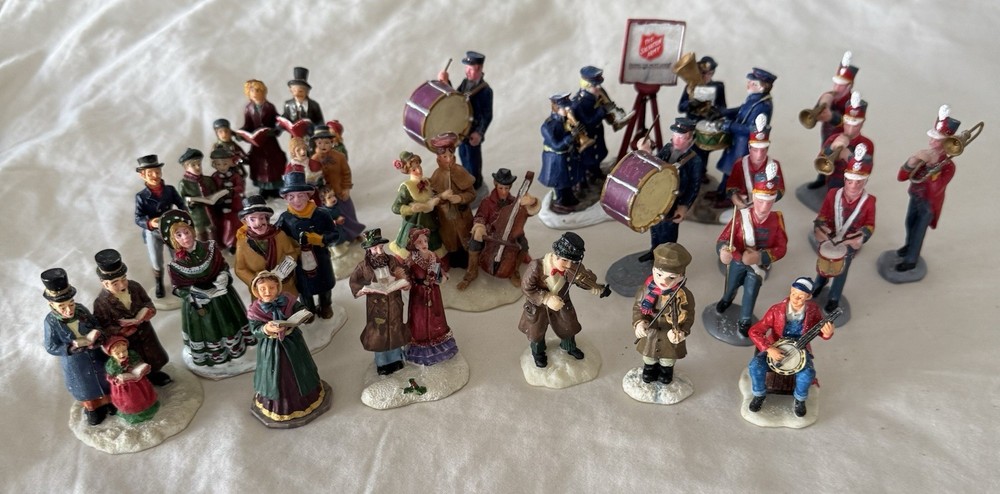 Lot Of Village Figurines O Well & Lemax MUSICAL Theme, Band, Salvation Army