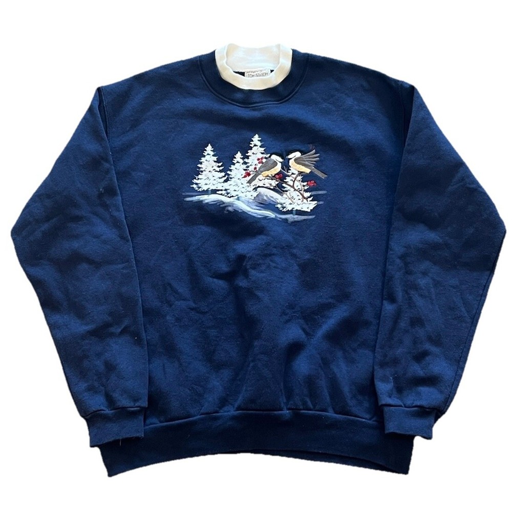 Vintage 90s Top Stitch By Morning Sun Cotton Sweatshirt Birds Winter Women’s L
