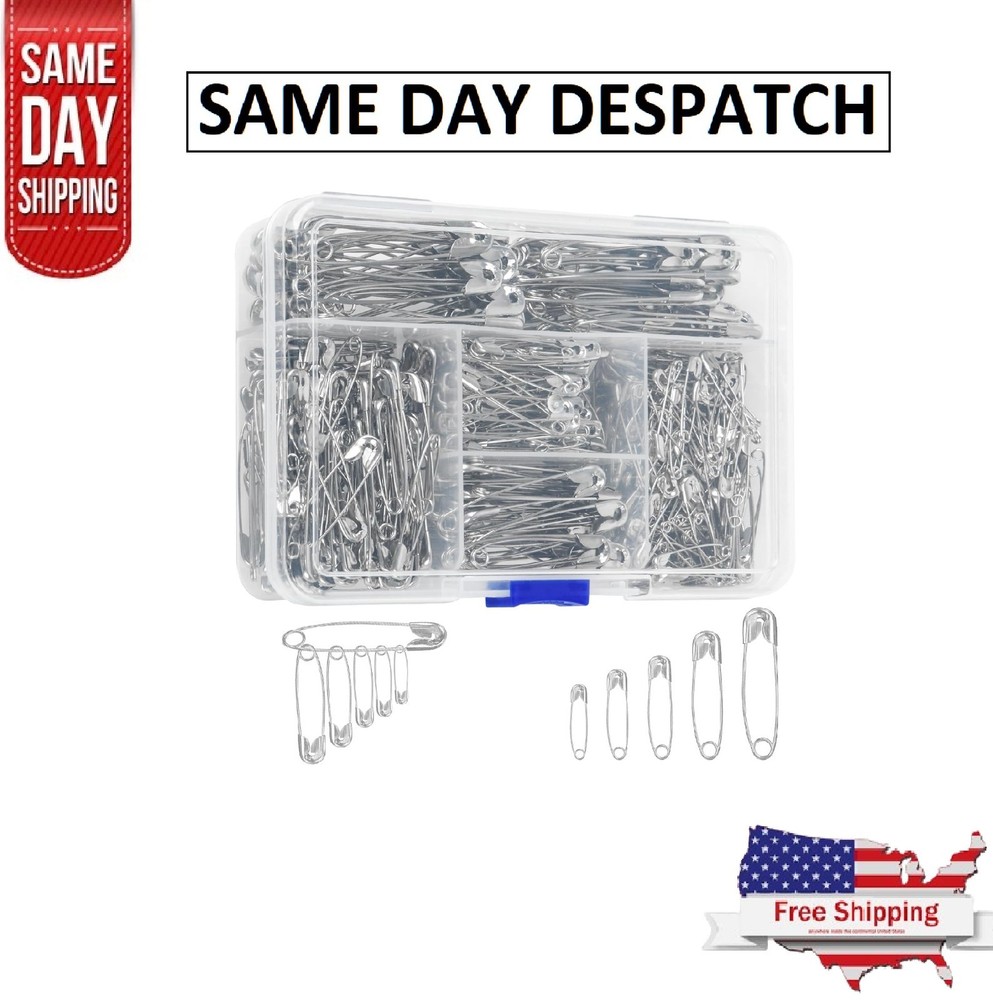 520 Ps 5 Sizes Safety Pins Assorted Size Rust-Resistant Nickel Plated Steel Asso