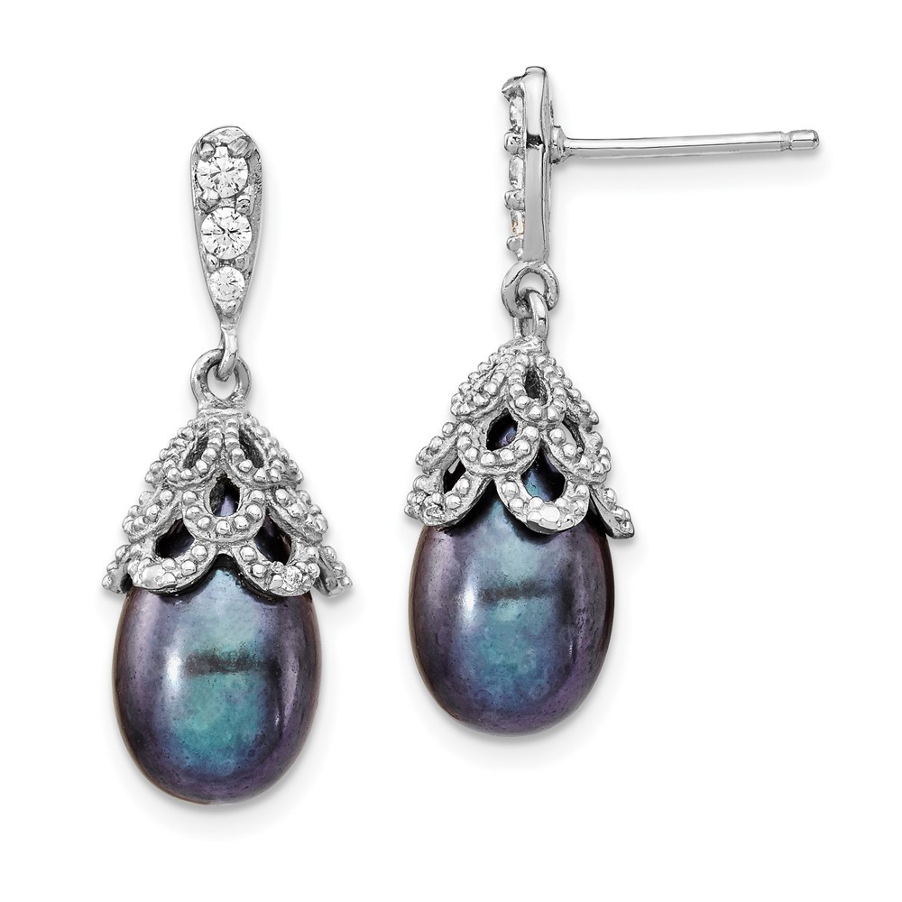 Sterling Silver Cultured Pearl and Cubic Zirconia Drop & Dangle Earrings 2.47gm