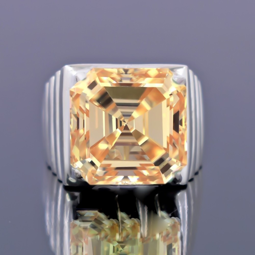 15.30 Ct Asscher Cut Champagne Diamond Ring 925 Silver Gift for Wedding