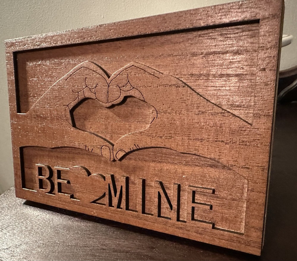 “BE MINE” Wooden Shelf Plaque. 5” X 8” Engraved Wooden Decoration